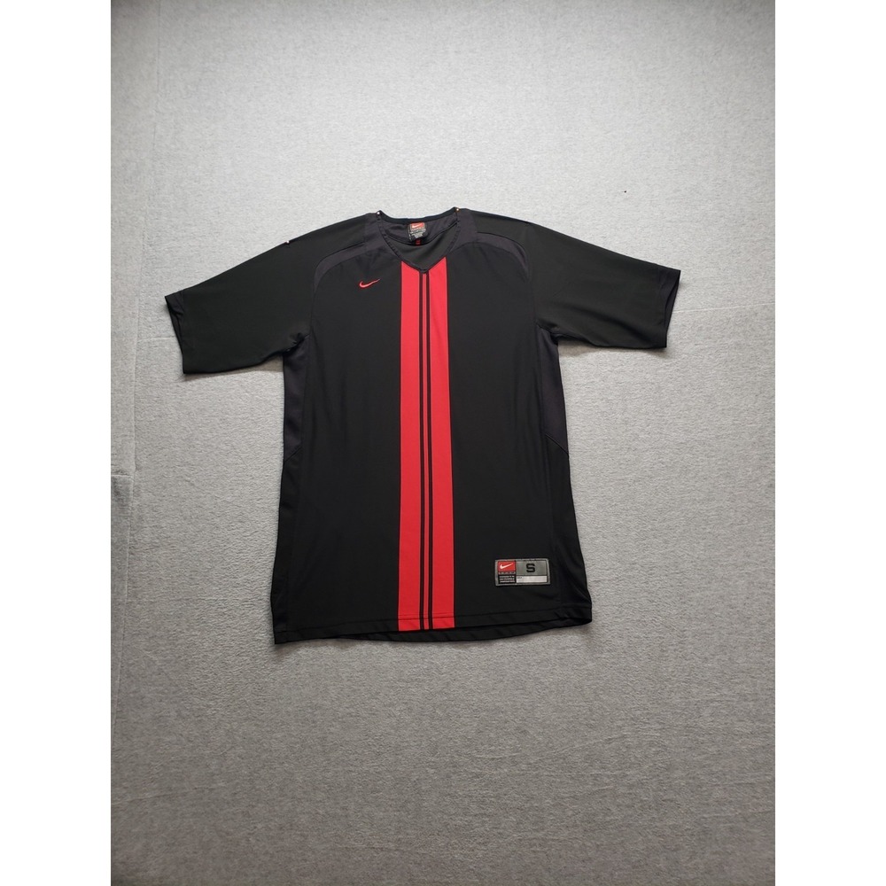 Nike Team Men Training Soccer Jersey S‎ Black Red Striped Round Neck Logo Active